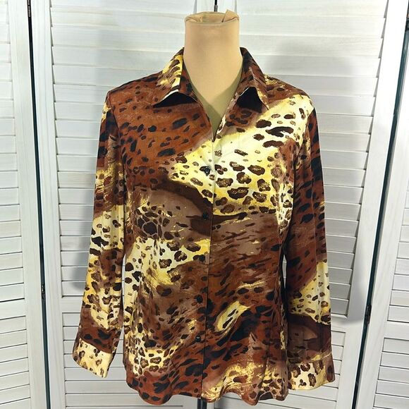 Chico’s Shirt Size 2 (12) Long Sleeve Animal Print - Picture 2 of 13